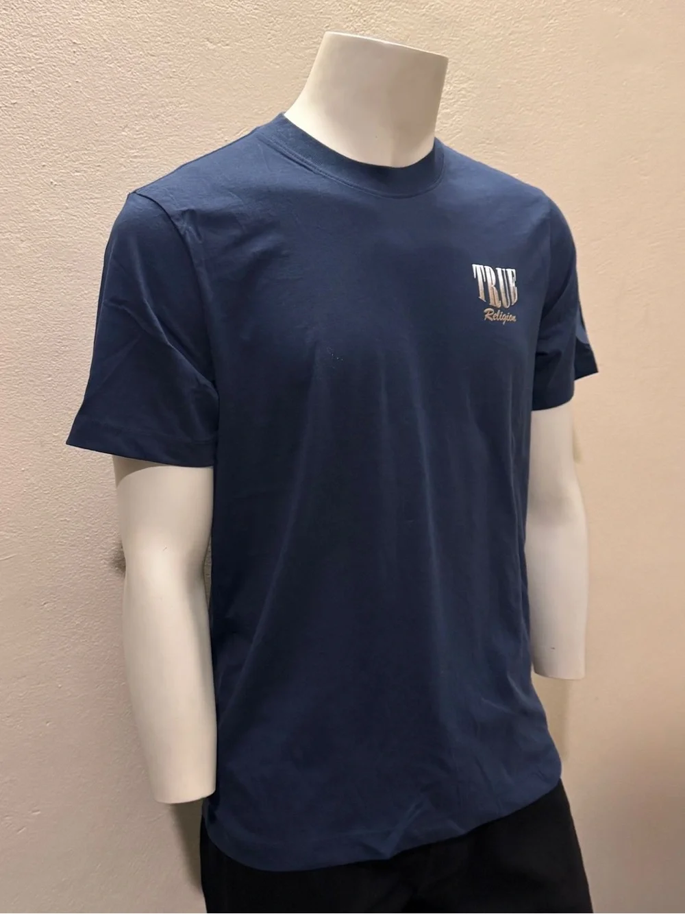 True Religion Mens Ombre Buddha Graphic Tee Navy Blue Short Sleeve Size M New